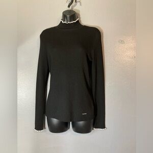 Anne Klein Black Long Sleeve Top with silver trim